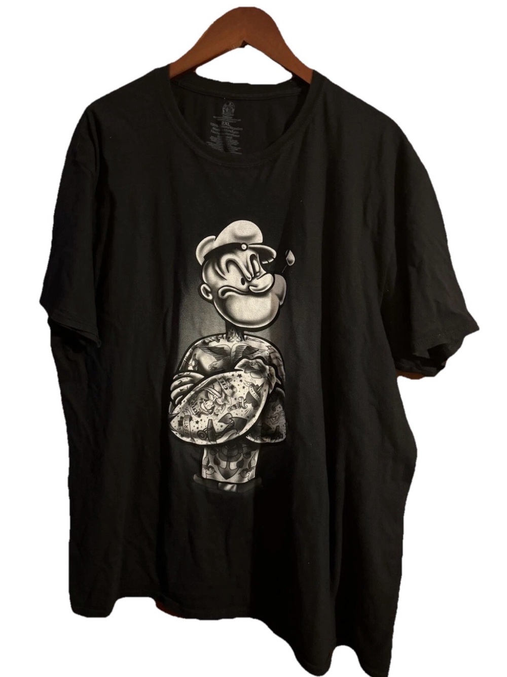 King Features Mens 2XL Black‎ Popeye Muscles Tattoo Short Sleeve T Shirt
